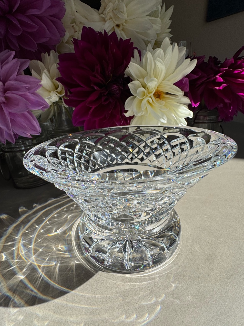 Waterford Crystal Seahorse Arklow Pattern Heavy Cut Footed Bowl 6” Signed Irelan